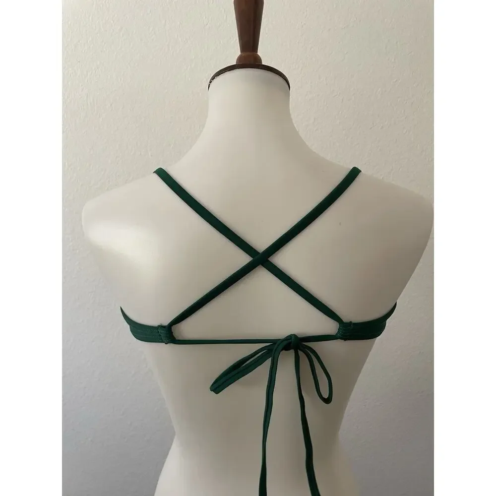 BCBG Paris Swim Bikini Top Keyhole Pleated Green Swimwear